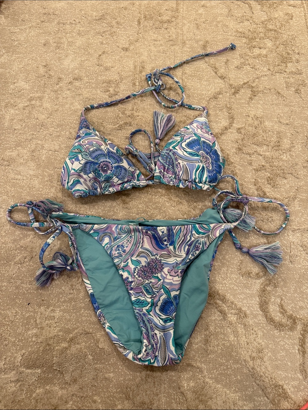 BECCA Blue & Purple Paisley Tie-Side Bikini Set